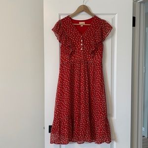 TheKorner Red Flutter Sleeve Midi Dress